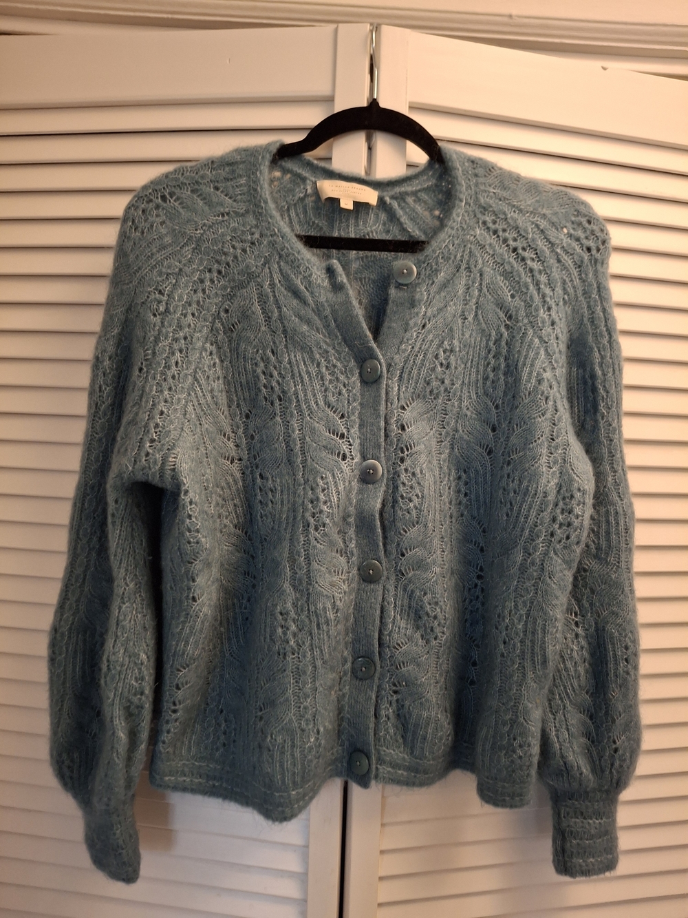 Sezane Alma Lace-Knit Button Cardigan In Peacock Blue Sz M
